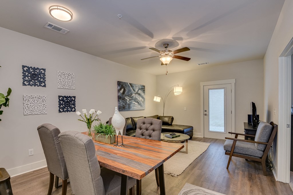 Dining area and living room