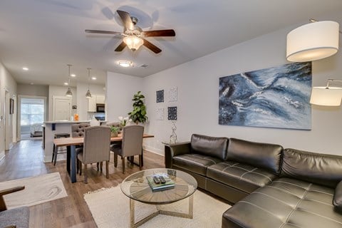 Open living room space with dining area