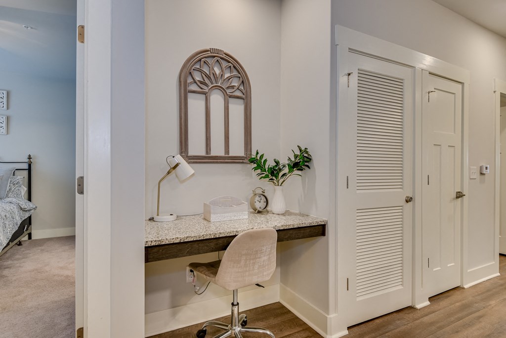 Built-in desk in living room