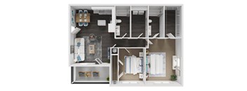 A top down view of a bathroom with a toilet, sink, and bathtub.