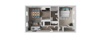A modern, minimalist bedroom with a white and wood color scheme.