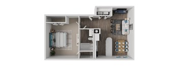 A 3D rendered image of a modern bathroom with a toilet, sink, and bathtub.