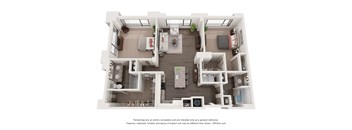 3D floor plan of 2-bed 1,306 sq ft at the augustan in augusta