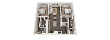 3D floor plan of 2-bed 1089 sq ft at the augustan in augusta, georgia