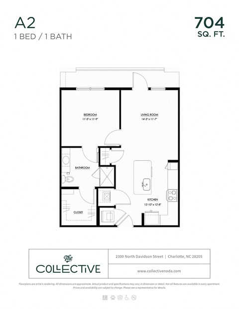 A2 Floor Plan at The Collective NoDa, North Carolina