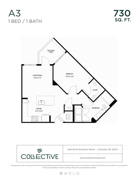 A3 Floor Plan at The Collective NoDa, Charlotte, 28205