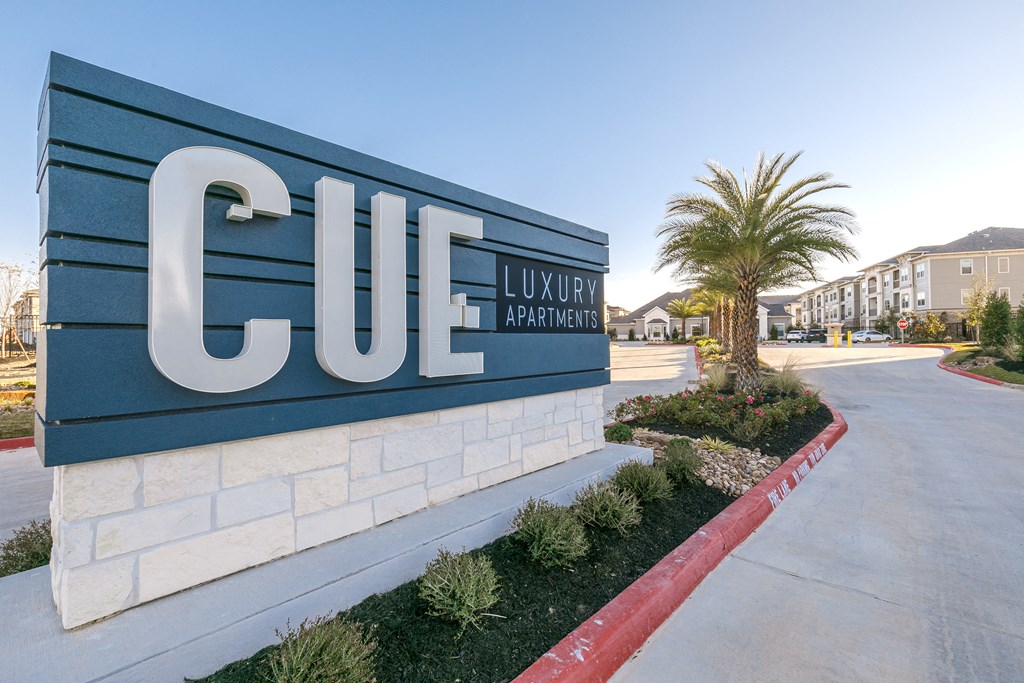 Property Signage at Cue Luxury Apartments, Cypress, 77433