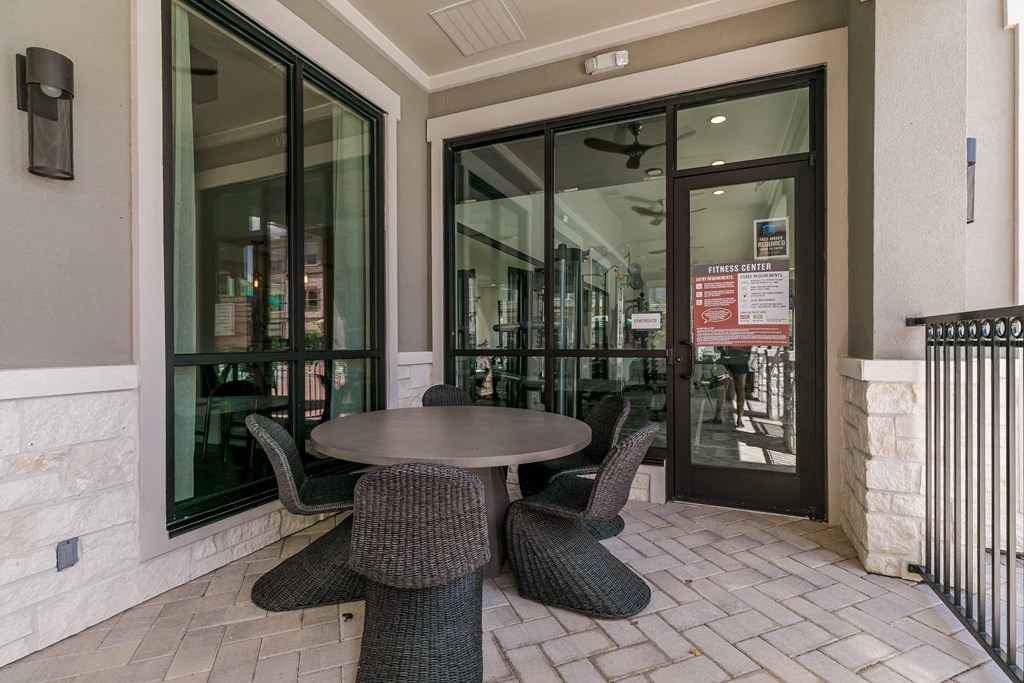 Patio at Cue Luxury Apartments, Cypress, 77433