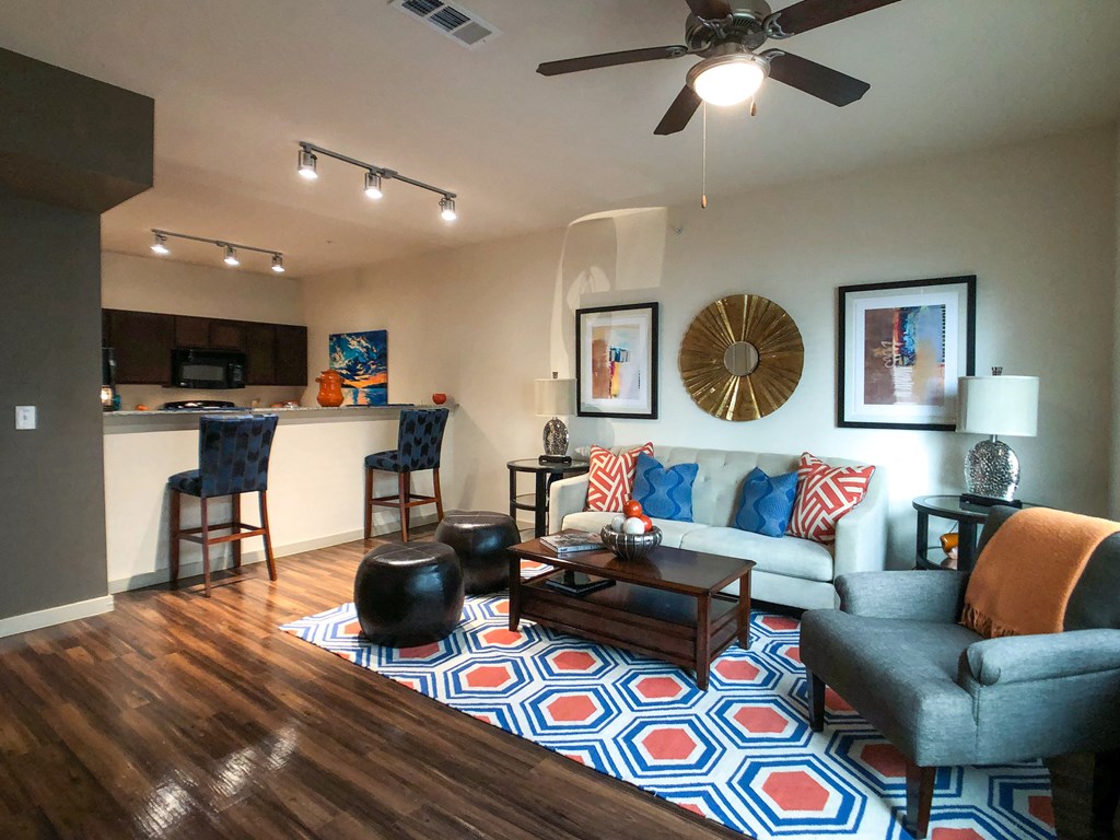 Living Room Come Kitchen View at The Maywood, Oklahoma City, OK