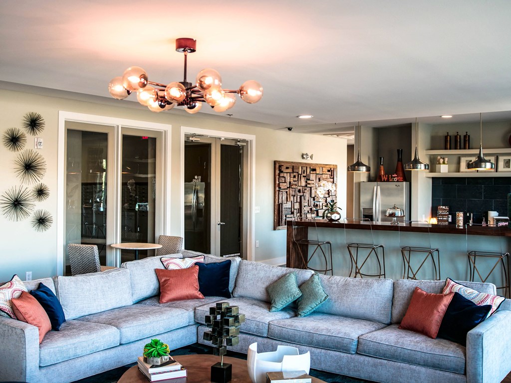 Living Room With Kitchen at The Maywood, Oklahoma City