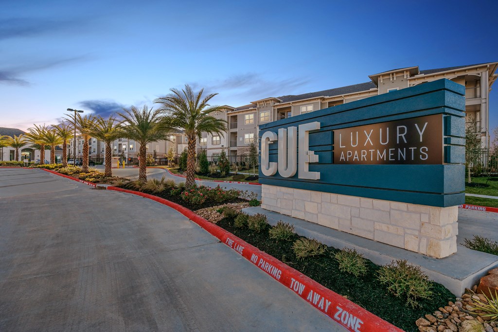 Welcoming Property Signage at Cue Luxury Apartments, Texas, 77433