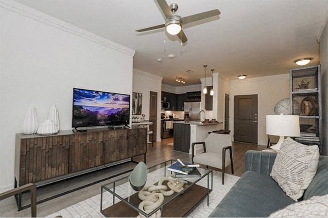 Living Space at Cue Luxury Apartments, Cypress, 77433