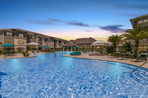 Twilight Pool at Cue Luxury Apartments, Cypress, Texas