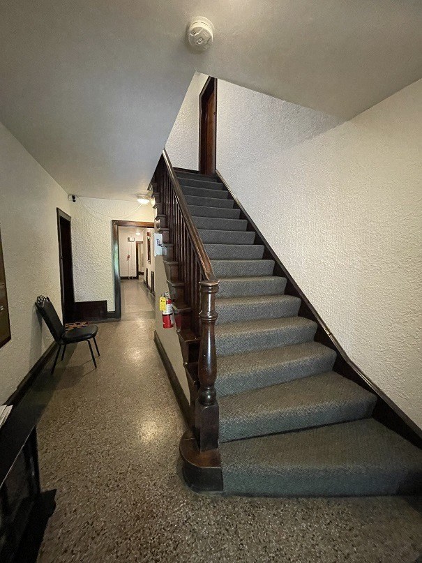 a look down the stairs from the top of the stairs