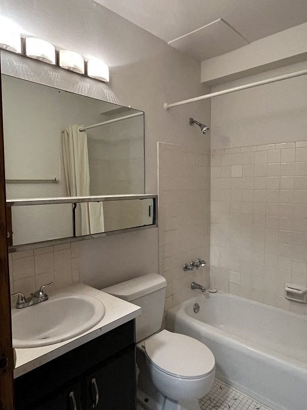 A white toilet sits next to a sink in a bathroom.