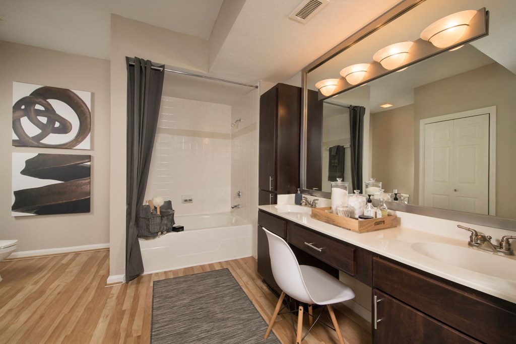 Dual sink vanities in The Belmont Apartments