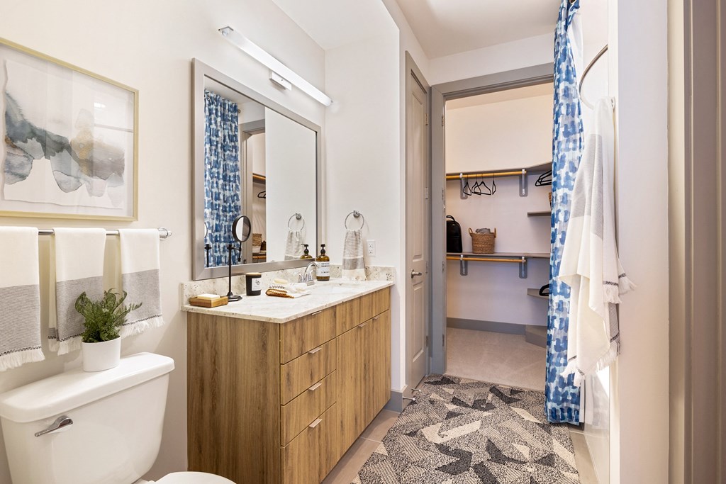 Guest bathroom in in two bedroom, two bath apartment