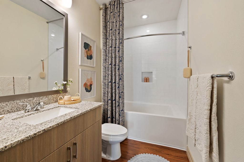 Bathroom with custom framed mirror