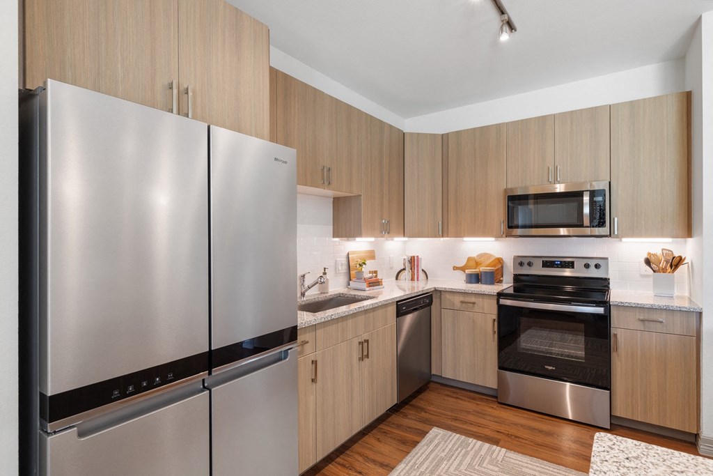 Gourmet chef kitchen with stainless steel appliances