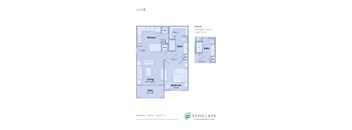 A floor plan of a unit with a kitchen, living room, and bathrooms.