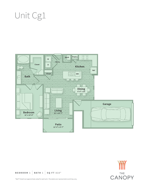 Luxury 1 bedroom apartment with garage and patio