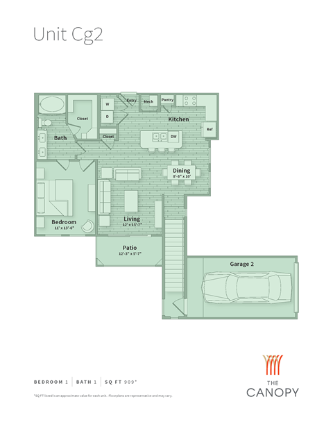 1 Bedroom apartment with attached garage