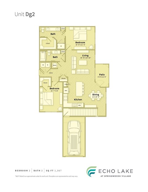 A floor plan of a unit at Echo Lake at Springwoods Village.