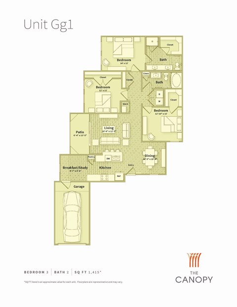 3 Bedroom apartment with attached garage