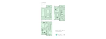 A floor plan for a townhome with three bedrooms and a garage.