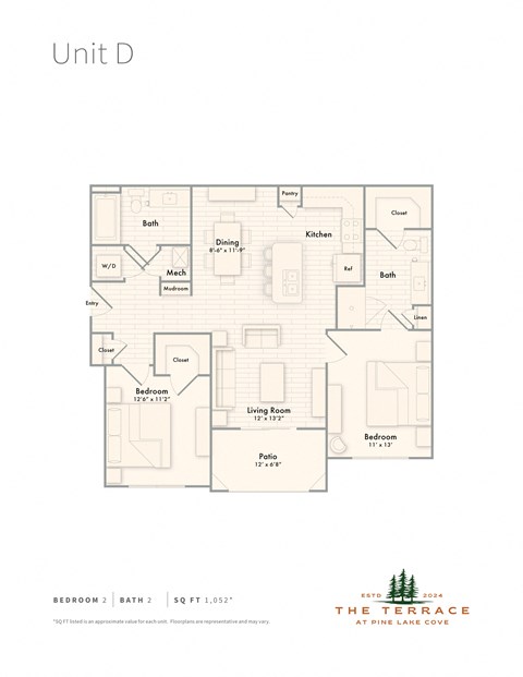 Unit D 2 bedroom apartment floor plan
