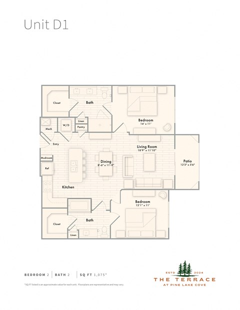Unit D1 2-bedroom apartment floor plan