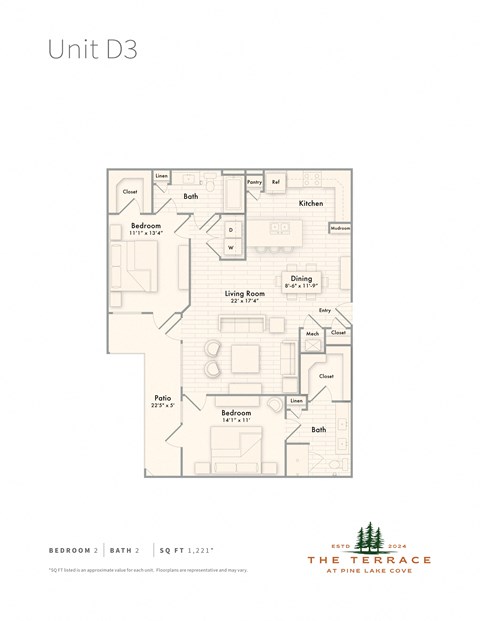 Unit D3 2-bedroom apartment floor plan
