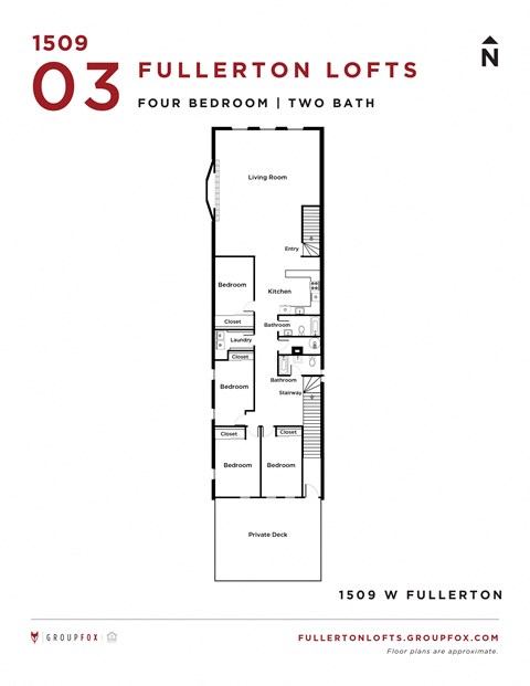 the floor plan of four bedroom two baths