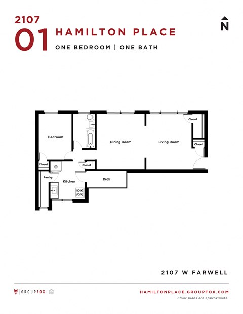 Hamilton Place One Bedroom Floor Plan