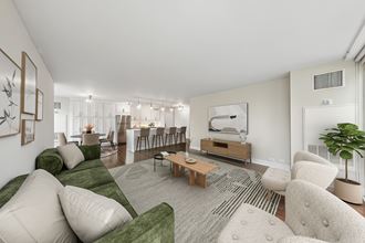 a living room with a couch and a table