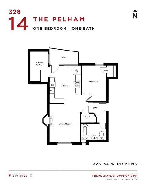 The Pelham One Bedroom Floor Plan