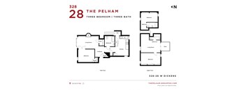 the floor plan of the pelham three bedroom three baths