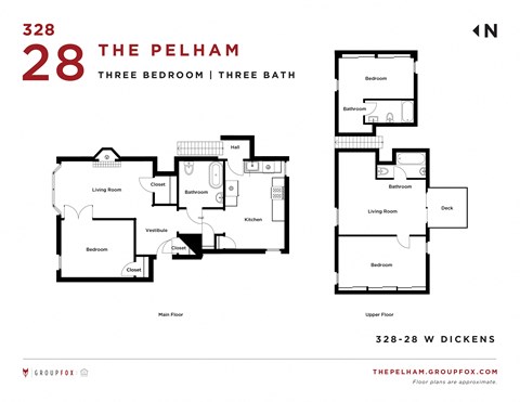 the floor plan of the pelham three bedroom three baths