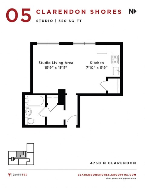 Clarendon Shores - Studio Floorplan