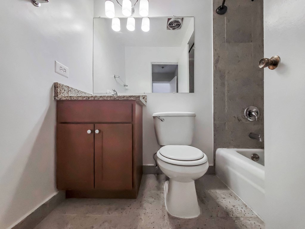 the bathroom of our studio apartment at riviera palms