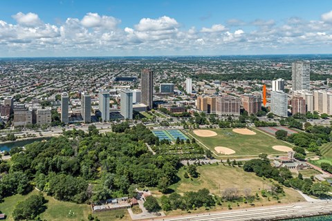 a view of the boston skyline from the top of the prudential tower