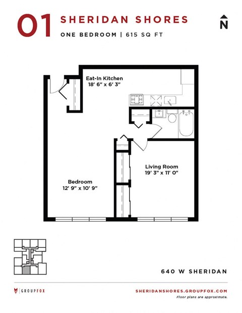 Sheridan Shores - One Bedroom Floorplan