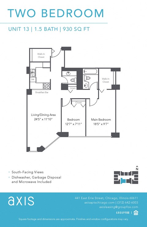 a floor plan of the two bedroom unit