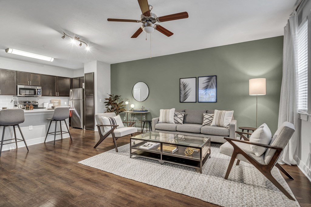 a living room with a couch and a coffee table