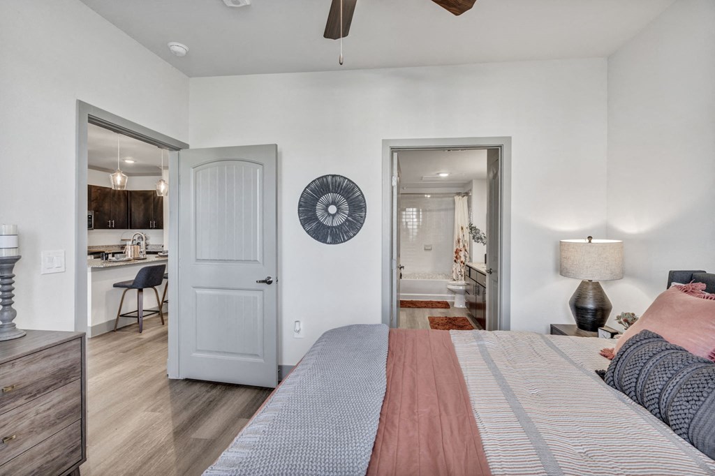 a bedroom with a bed and a closet