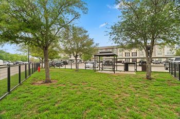 A park with a black fence and a tree in the middle.
