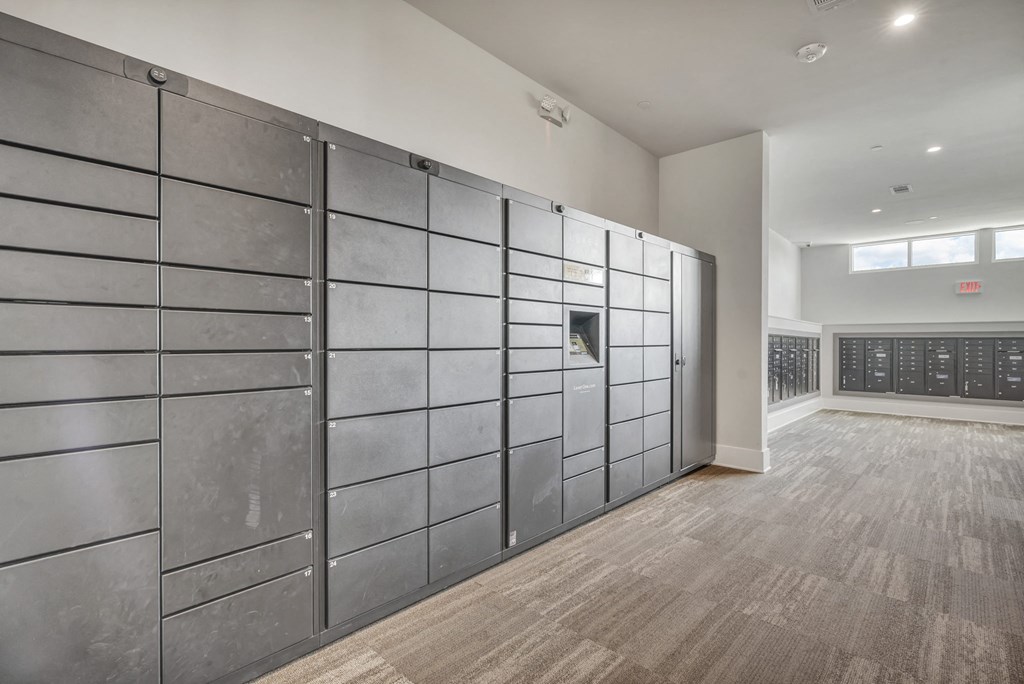 the oversized lockers in the master bedroom of a new house