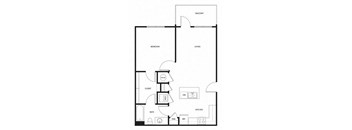 a schematic diagram of theoblue floor plan of a 1 bedroom apartment