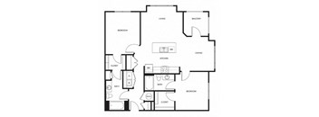 a floor plan of a residence with a bedroom and a living room