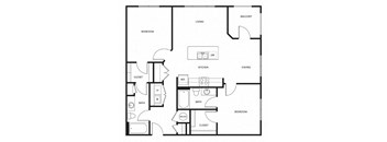 a schematic drawing of a 1 bedroom floor plan with a bathroom and a closet